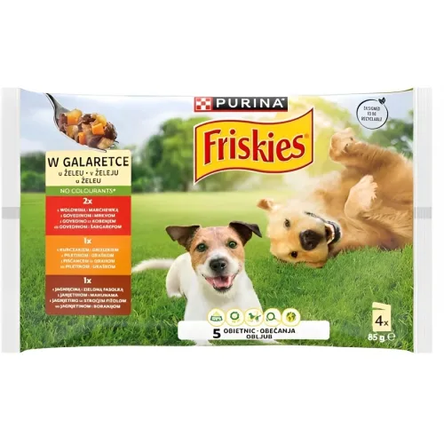 Hrana za pse FRISKIES Adult govedina piletina i jagnjetina u želeu 4x85g