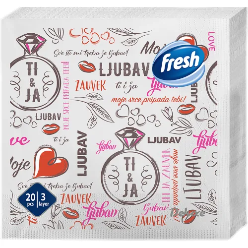 Salvete FRESH Dekor ljubav 3sloja 20kom