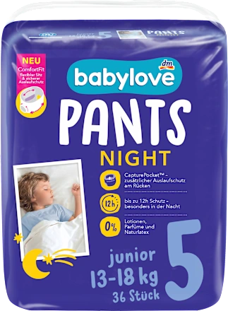 Pelene za bebe BABYLOVE noćne  pants 5 junior 36kom