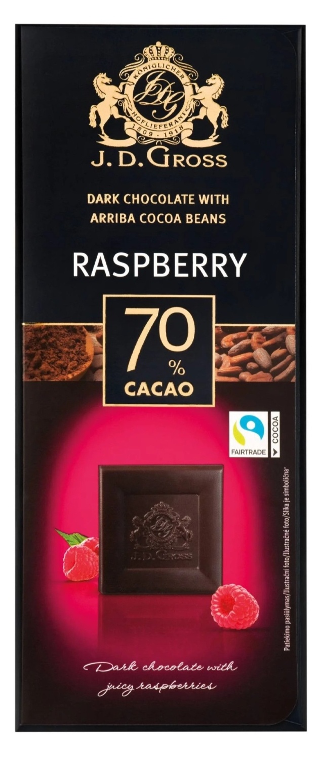 Čokolada J.D. GROSS crna dark sa malinom 125g