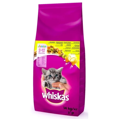 Hrana za mačke WHISKAS Junior briketi za mačke piletina 14kg