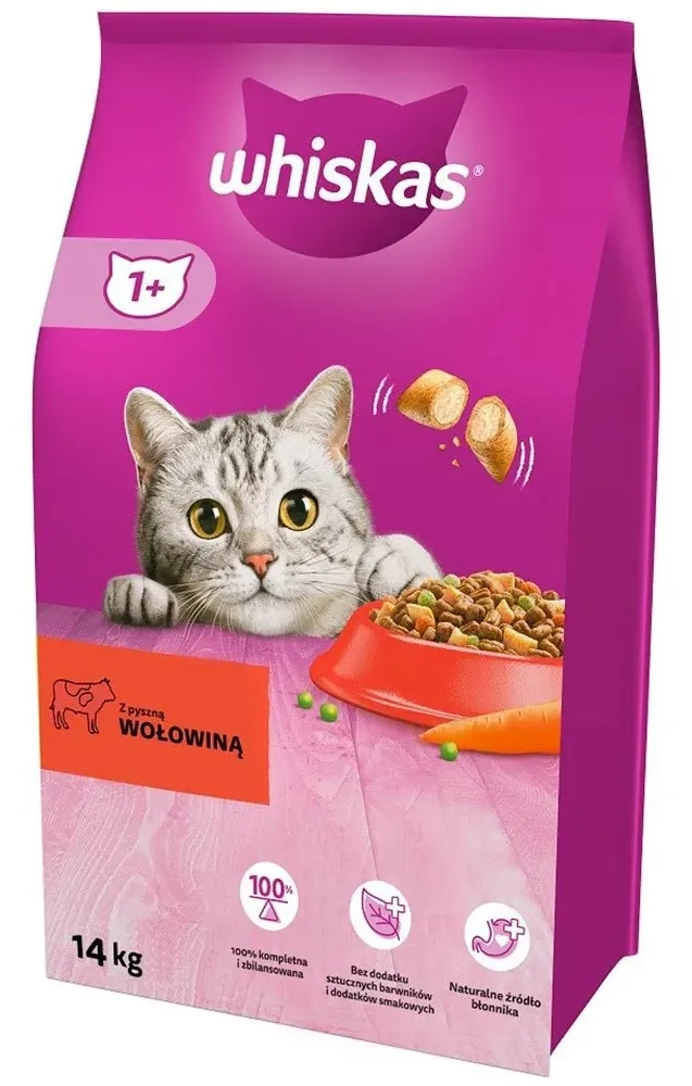 Hrana za mačke WHISKAS Adult briketi za mačke govedina 14kg
