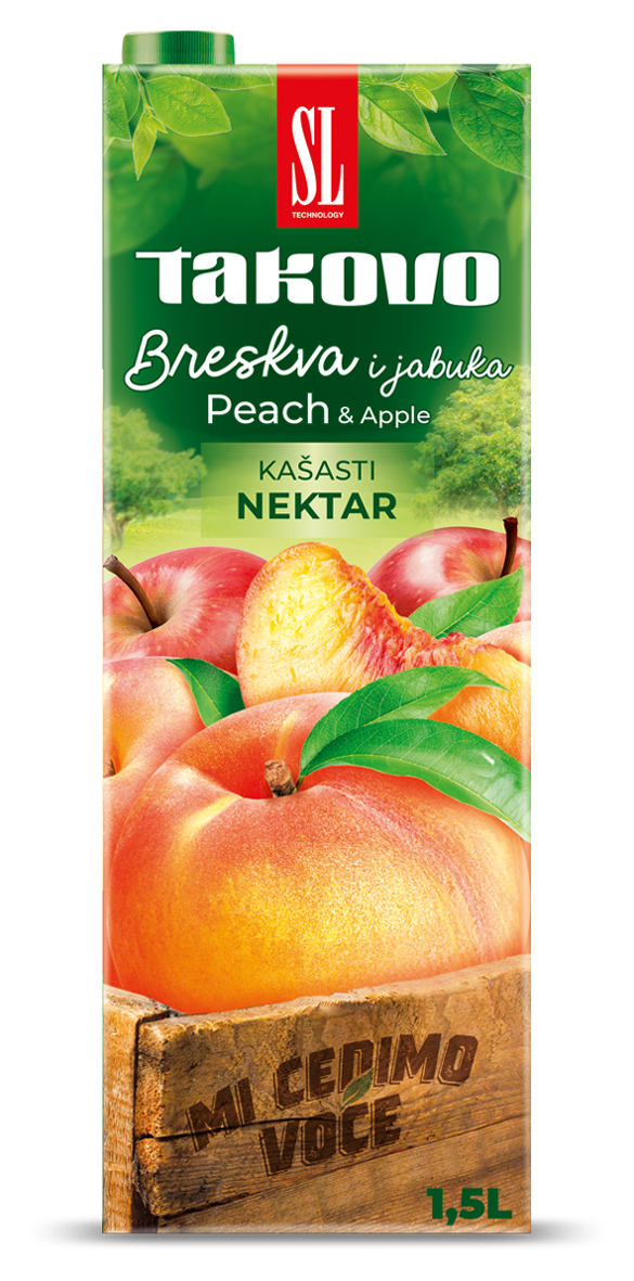 Negazirani sok TAKOVO kašasti nektar breskva i jabuka 1,5l