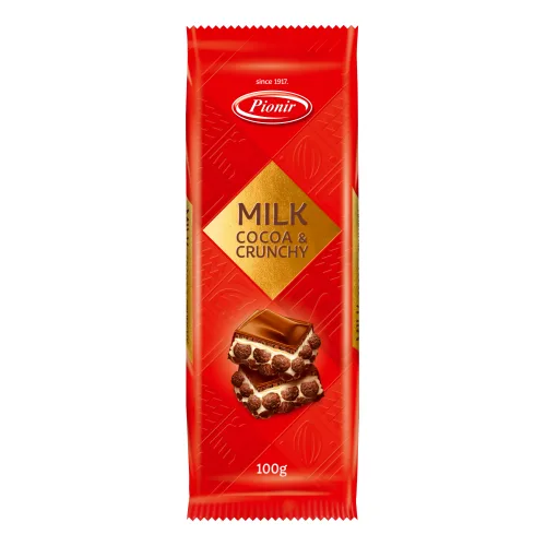 Mlečna čokolada PIONIR Milk cocoa & crunchy 100g