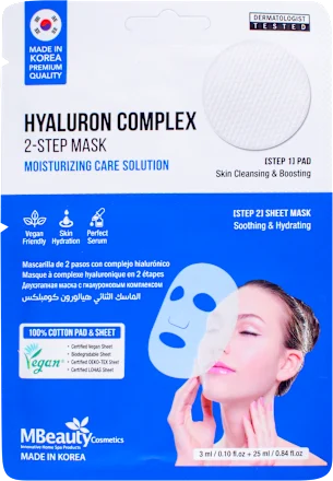 Maska za lice MBEAUTY 2-STEP jastuče i maska za lice u maramici - HYALURON COMPLEX, 1 kom