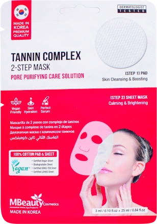 Maska za lice MBEAUTY 2-STEP jastuče i maska za lice u maramici - TANNIN COMPLEX, 1 kom