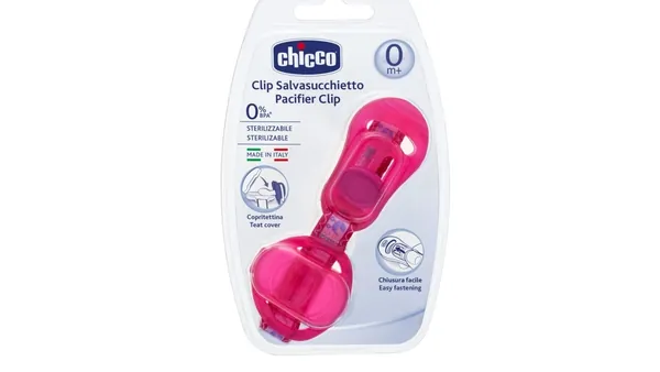 CHICCO lančić za lažu sa poklopcem roze