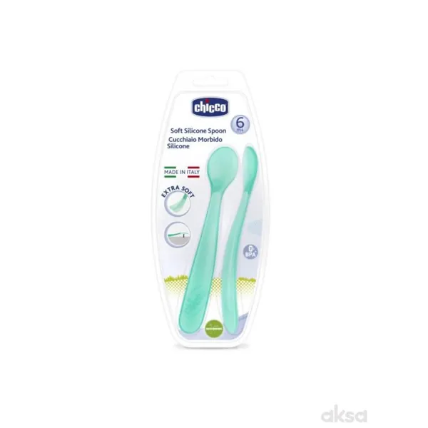 CHICCO silikonska kašika (6m+) 2kom plava