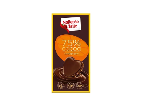 Čokolada NAJLEPŠE ŽELJE crna sa narandžom 75% kakao