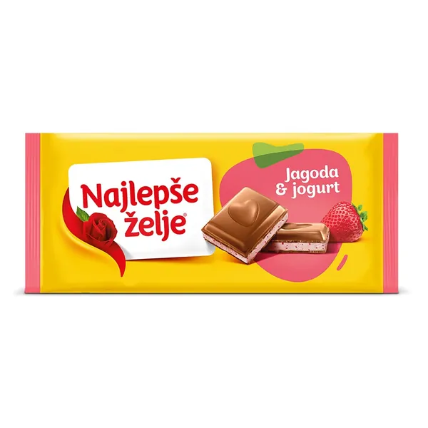 Čokolada NAJLEPŠE ŽELJE jagoda-jogurt krem 100g