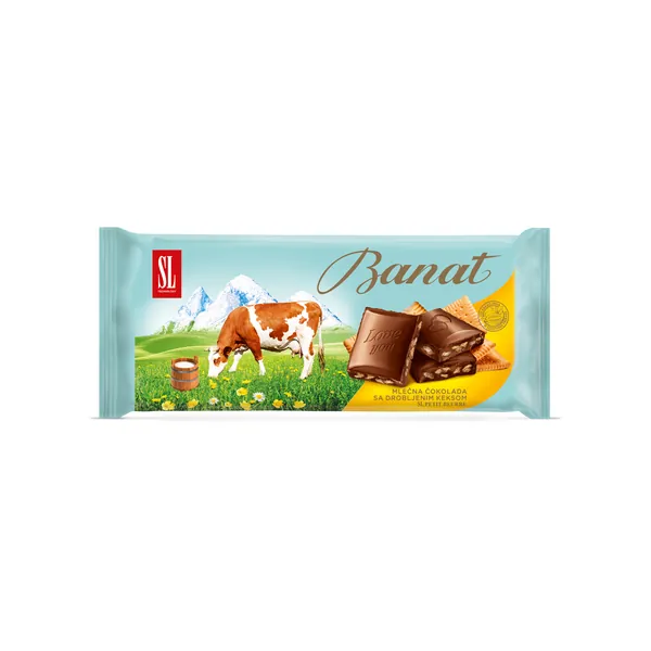 Čokolada SWISSLION BANAT sa drobljenim keksom mlečna 80g