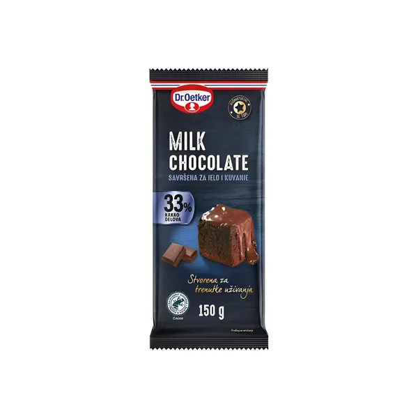 Čokolada za kuvanje i jelo DR. OETKER Mlečna 33% kakao delova 150g
