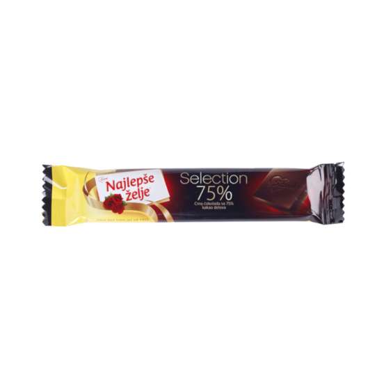 Čokoladni mini bar NAJLEPŠE ŽELJE 75% kakao 30g