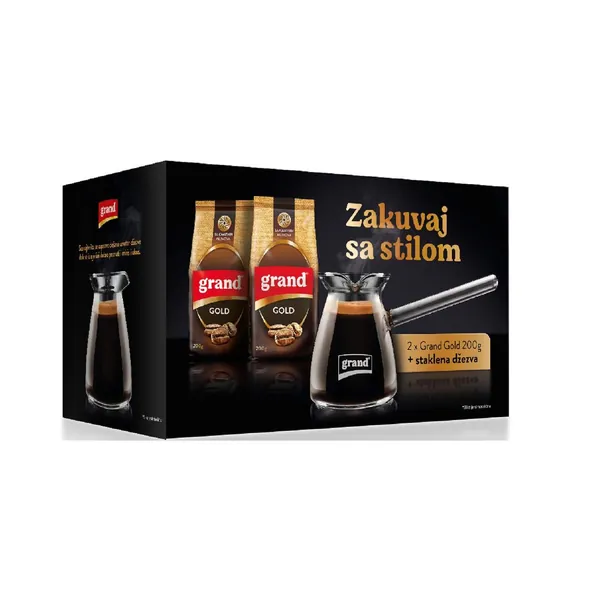 Domaća kafa GRAND gold 2x200g + staklena džezva