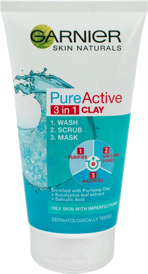 Gel za čišćenje kože GARNIER SKIN NATURALS Pure Active 3 u 1 GEL + PILING + MASKA 150 ml