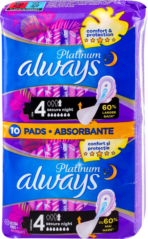 Higijenski ulošci ALWAYS Platinum Secure night size 4 10kom