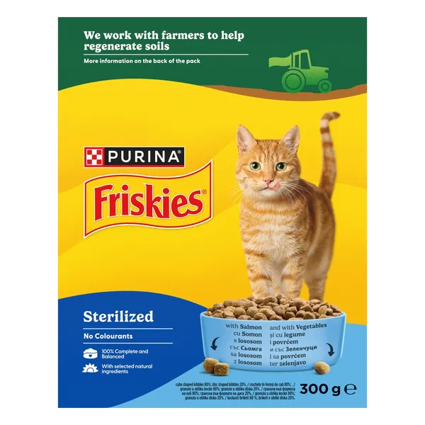 Hrana za mačke FRISKIES gran.za ster.mačk.losos i povrće. 300g