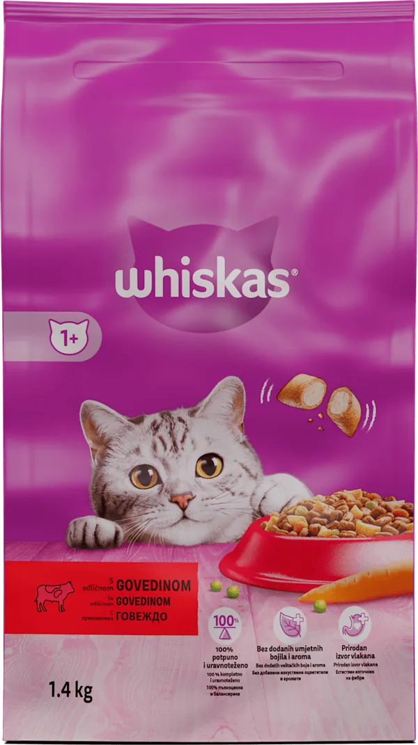 Hrana za mačke WHISKAS briketi govedina 1,4kg