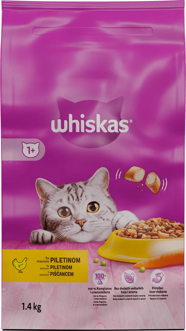 Hrana za mačke WHISKAS briketi piletina 1,4kg