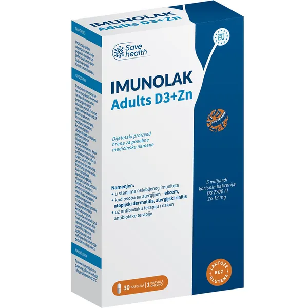 Imunitet SAVE HEALTH Imunolak Adults D3+Zn, 30 kaps