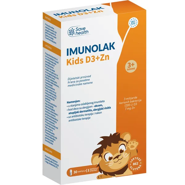 Imunitet SAVE HEALTH Imunolak Kids D3+Zn, 30 kaps