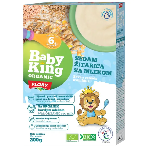 Kašica BABY KING Organic sedam žitarica sa mlekom, 200gr
