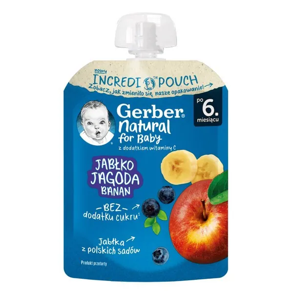 Kašice GERBER voćni pire jabuka, borovnica, banana 80g
