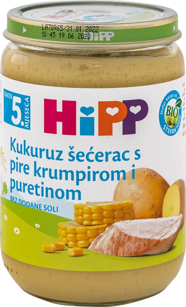 Kašice HIPP kukuruz šećerac sa pire krompirom i ćuretinom kašica 190 gr