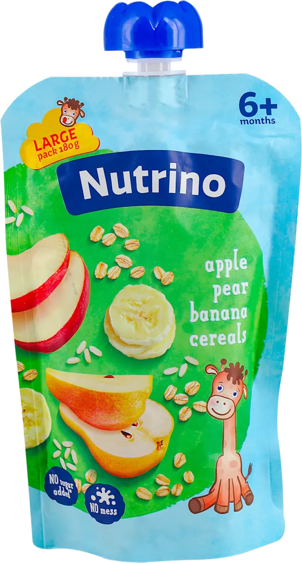 Kašice NUTRINO voćna kaša jabuka, kruška, banana i žitarice, 6m+ 180g