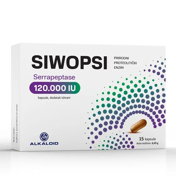 Kosti, zglobovi i mišići ALKALOID Siwopsi serrapeptase 120 000 IU , 15 kapsula, neto 6,69 g