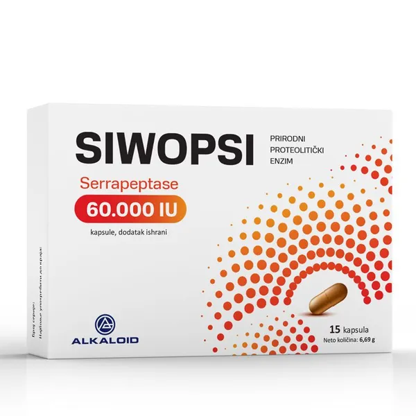 Kosti, zglobovi i mišići ALKALOID Siwopsi serrapeptase 60 000 IU , 15 kapsula, neto 6,69 g