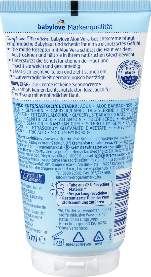 Krema za lice BABYLOVE Sensitive aloe vera 75ml