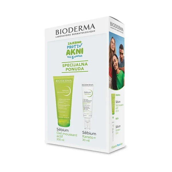 Krema za lice BIODERMA sebium promotivni set (actif gel za umivanje 200ml i kerato+ krema 30ml)