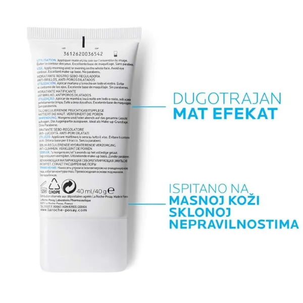 Krema za lice LA ROCHE POSAY EFFACLAR MAT Hidratantna sa mat-efektom, reguliše proizvodnju sebuma, 40 ml