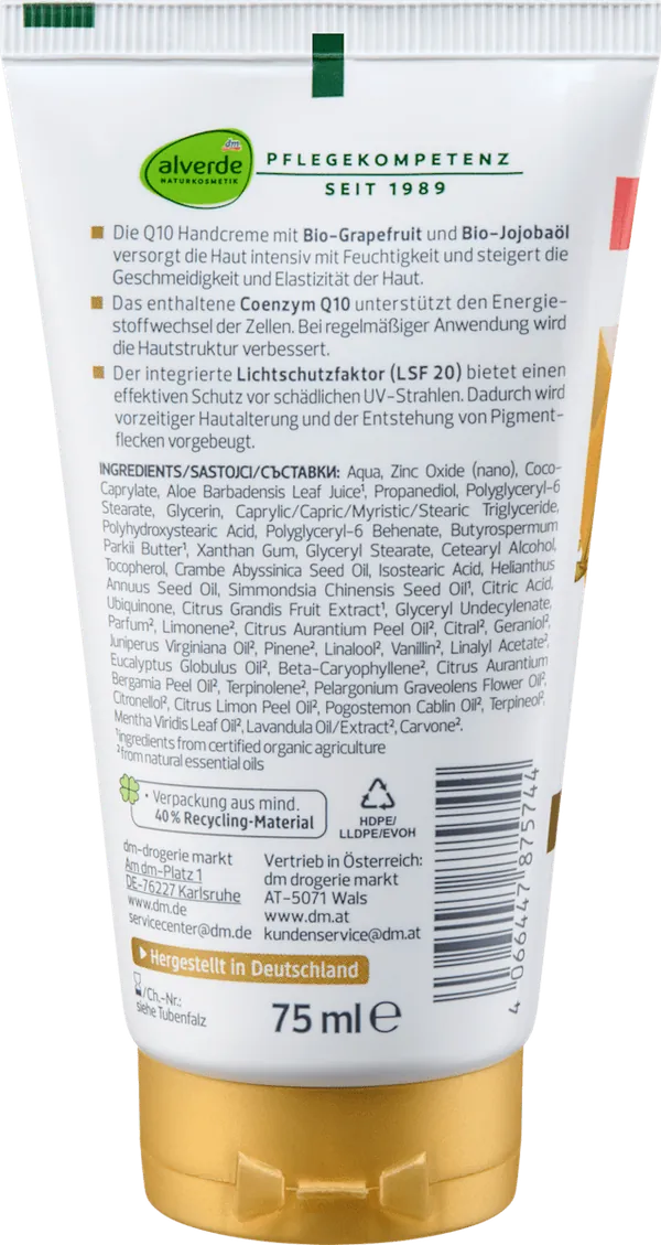 Krema za ruke ALVERDE Q10 SPF20 75ml