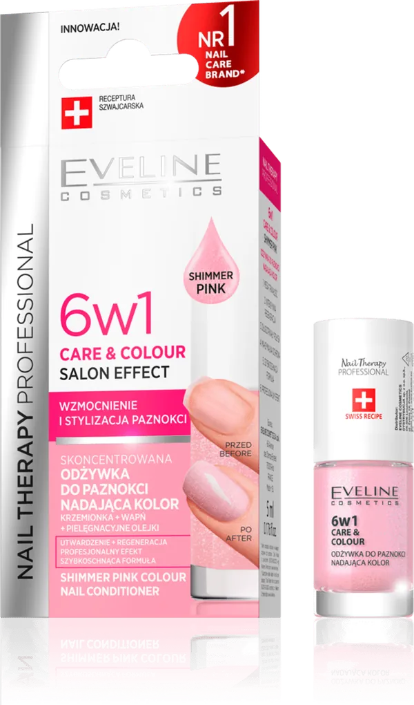 Nega noktiju EVELINE nail therapy 6in1 care&colour shimmer pink 5ml