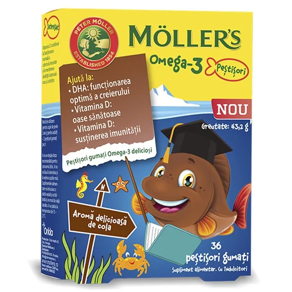 Omega preparati MOLLERS MÃ¶ller's Omega-3 Jelly Fish - gumene ribice, ukus kole, 36 kom.