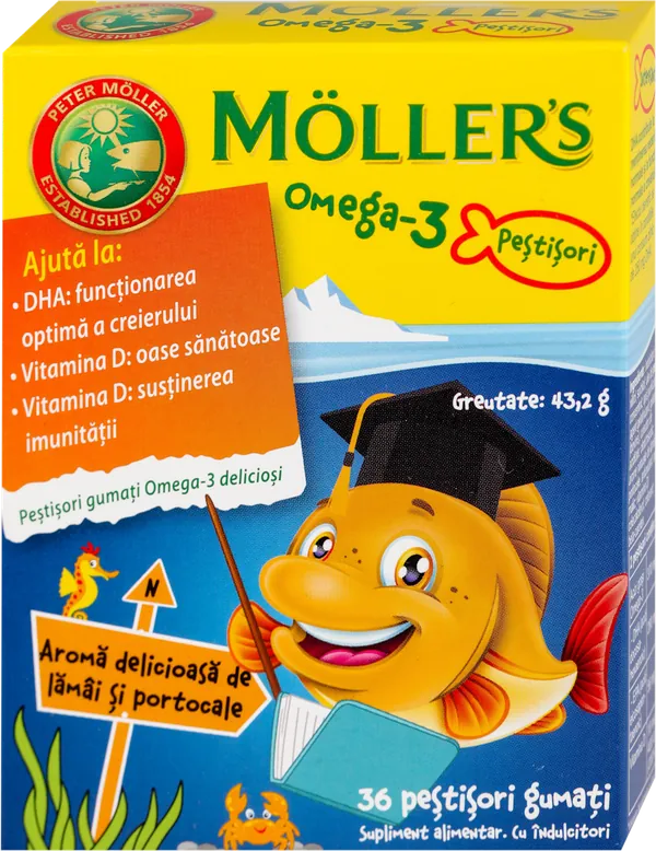 Omega preparati MOLLERS MÃ¶ller's Omega-3 Jelly Fish - gumene ribice, ukus narandže, 36 kom.