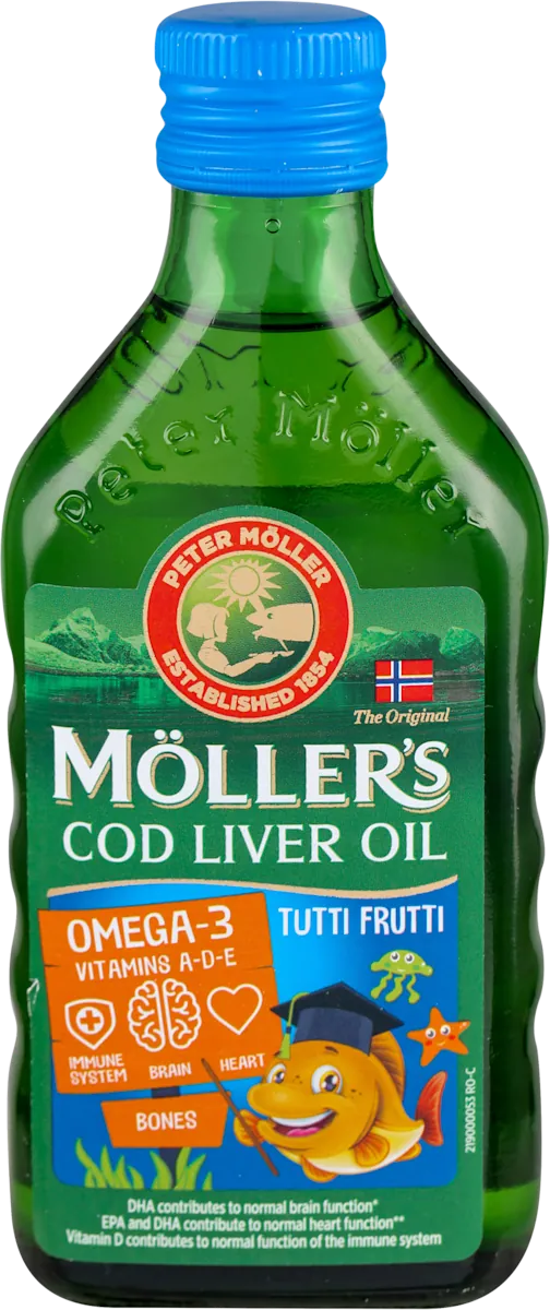 Omega preparati MOLLERS Mollerâ€™s Omega-3 ulje jetre bakalara, ukus tutti-frutti, 250 ml