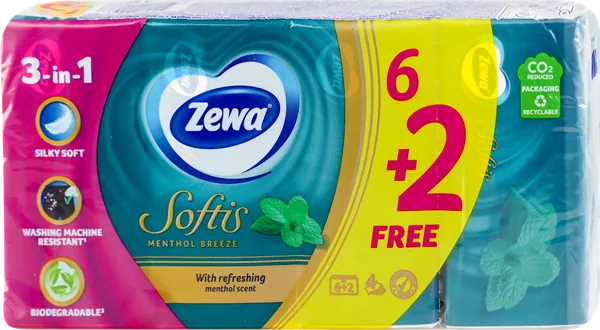 Papirne maramice ZEWA četvorosl.Softis Mentol 6+2