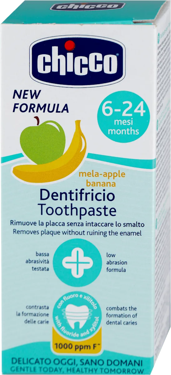 Pasta za zube CHICCO bm sa ukusom jabuke i banane 50ml,sa fluoridom