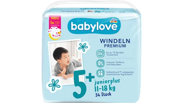 Pelene za bebe BABYLOVE premium 5+ juniorplus 34kom