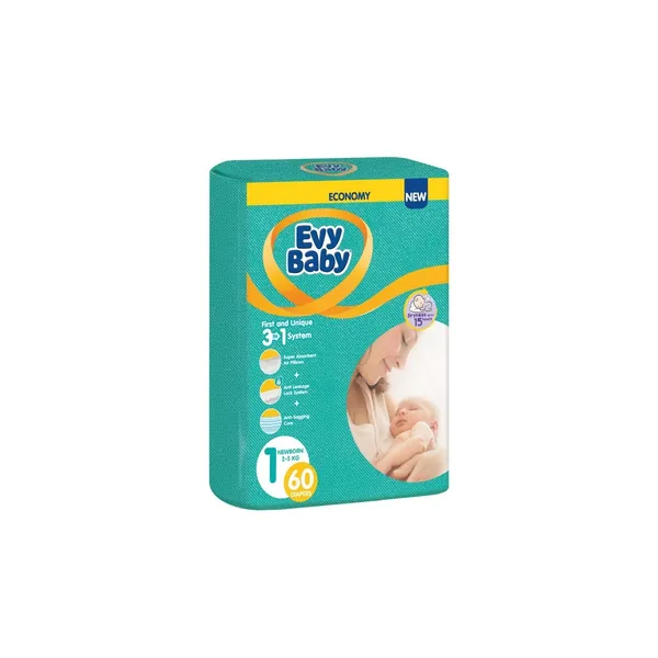 Pelene za bebe EVY BABY 3u1 sistem 1 new born 60kom