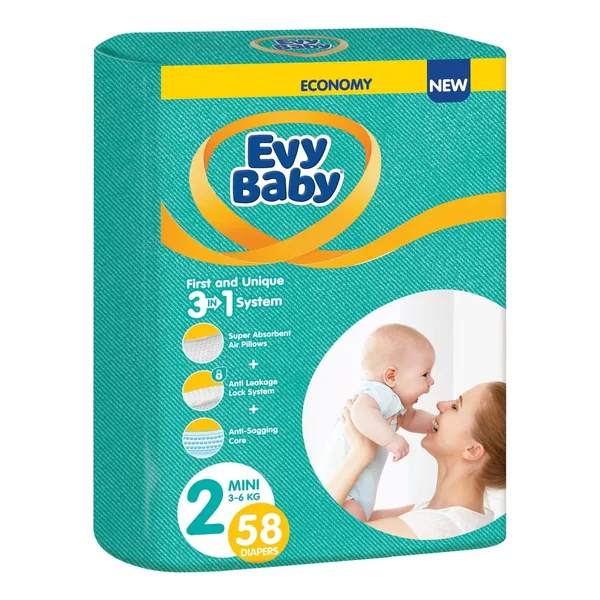 Pelene za bebe EVY BABY 3u1 sistem 2 mini 58kom