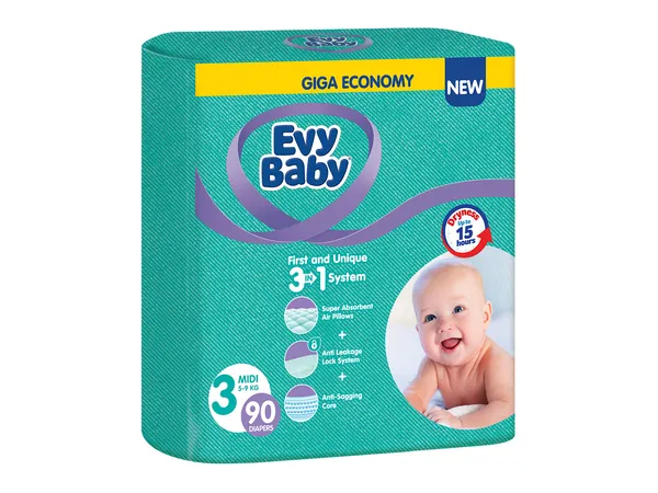 Pelene za bebe EVY BABY 3u1 sistem 3 midi 90kom