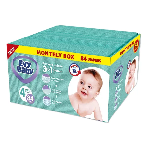 Pelene za bebe EVY BABY box 3u1 sistem 4 maxi 84kom