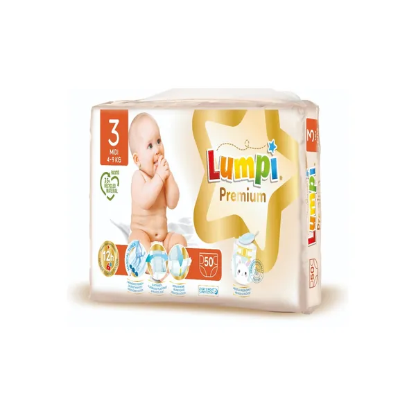 Pelene za bebe LUMPI premium 3 midi 50kom