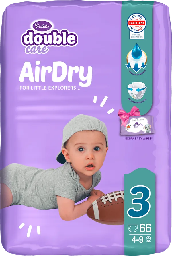 Pelene za bebe VIOLETA Double care AirDry 3 66kom