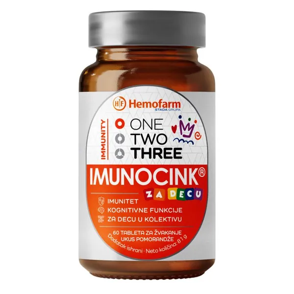 Preparati za decu HEMOFARM One Two Three Imunocink za decu, 60 tableta za žvakanje