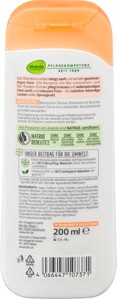 Šampon za kosu za lokne ALVERDE Locken organsko grožđe i lan 200ml